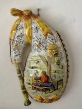 Antique French Faience Hand Painted Bagpipe Flower Wall Vase signed TENIERS picture