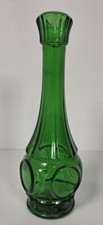 Vintage Emerald Green Glass Bud Vase Bullseye Pattern picture