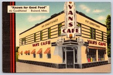 Vintage Minnesota Postcard BRAINERD Vans Cafe Diner 1940s picture