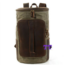 Retro Oil Wax Canvas Bucket Backpack Man's Cylindrical Travel Rucksack Handbag  picture
