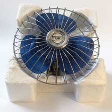 Vintage TMC 12V DC 8in Oscillating Car Fan NOS NIB Blue Blade Chrome Taiwan picture