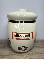 VINTAGE  Milk-Bone Dog Treats Biscuits Cookie Jar Ceramic Paw Prints with Lid picture