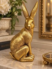 VTG Style Gold Resin Hare Figurine Bookend Golden Rabbit Statue Sculpture Art 8” picture