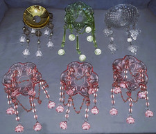Great Group  6  Vintage  Acrylic  Bobeche with Prisms  Pink  Green  Clear picture