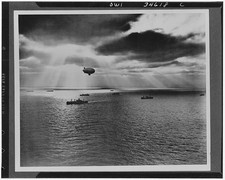 Photo:Atlantic Ocean 1943 United Nations Convoy U.S. Navy Blimp Overhead picture