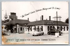 Steve's Cafe Chenoa IL Route 66 Texaco Gas Station RPPC Vintage Cars picture