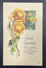 'Heartiest Congratulations' Poem Yellow Roses Antique Postcard Unposted picture