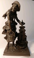 Beautiful Antique  Bronze Sculpture Of Girl At The Well With Bucket c. 19th C picture