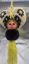 Handmade Mexican Folk Art Embroidered Heart Ornament with Pom Pom & Tassel picture