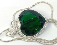 Natural Green Emerald 95.75 Heart Shape 925 Silver Pendant IGL Certified 6YHI picture