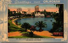 Vtg Los Angeles CA Boat House & Lagoon General Douglas Macarthur Park Postcard picture