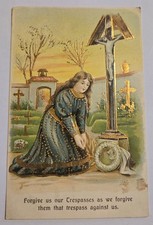 Religious Forgive Trespasses Germany Embossed Gold Gilt Antique Postcard F7 picture