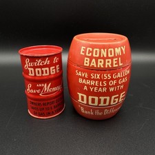 Vintage Dodge Barrel Coin Bank Lot of 2 Switch To Dodge Economy Barrel Gas Promo picture