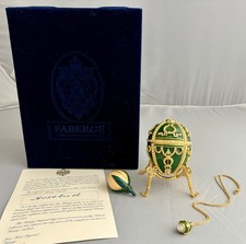 MIB FABERGE IMPERIAL GREEN ROSEBUD EGG w ROSE AND NECKLACE COA MUSEUM QUALITY picture