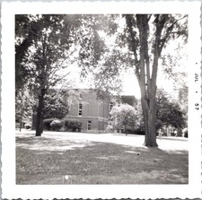 Brick College Campus Building with Shaded Lawn, 1957 Vintage Snapshot Photo picture