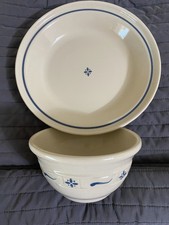 Longaberger Woven Traditions 10 inch Pie Plate and Bowl Pottery 1991 picture