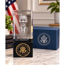 Barack Obama 44th President 3D Crystal Optical Glass Paperweight w/ Gift Box picture