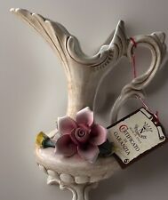 VTG Capodimonte Vase Pink/Yellow Roses with Authenticity Certificate From Italy picture