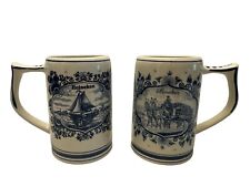 Set Of Heineken Delft Blue Hand Painted Holland Beer Mugs Horse Wagon Ship￼ picture