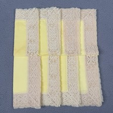 VTG Yellow Lace Trim Napkins Set 8 Floral Table Linens Cottagecore Shabby Chic picture