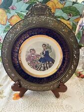 Antique Century By Salem Porcelain Plate In Ornate Brass Frame Crown 8” picture