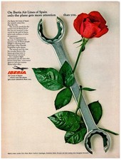 PRINT AD, 1968 Iberia Air Liens of Spain Rose Wrapped Wrench DC-8 Fan Jets 60's picture