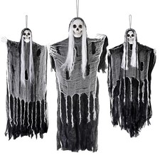 SINKOO 3 Pack Halloween Hanging Skeleton Ghosts Decorations, 47