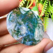 Genuine AAA Moss Agate Worry Stone Green Thumb Healing Crystal Meditation Tool picture