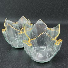Handkerchief Folded Glass Tealight Holder Trinket Holder Set 2 Gold Edges Glass picture