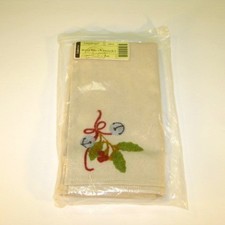 CHRISTMAS Longaberger Holly Bells Napkins Enbroidered #24215 Set of 2 NEW picture