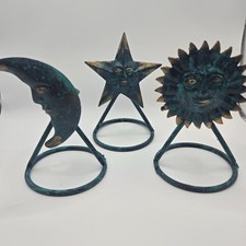 Vtg Celestial |Sun Moon Star Wall Sconce Candle Holder Trio Metal Made India. picture