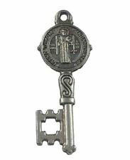 Vintage Catholic St Benedict Key Silver Tone Religious Medal picture