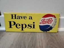 c.1955 Original Vintage Pepsi Cola Sign Metal Rack Topper Have A Pepsi Soda Gas picture