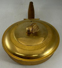 Vintage Metal Brass Silent Butler Solid wood Handle Hinged. Pear lid/ handle picture