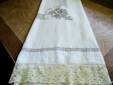 Vintage Linen Tablecloth embroidered with flowered lace edge picture