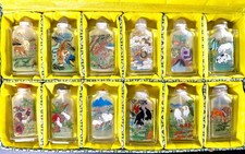 12 Month Vintage Reverse Inside Painted Chinese Zodiac Glass Snuff Bottles Boxed picture