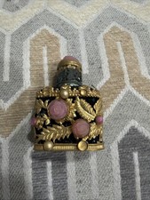 Filigree Czech Style Perfume Bottle Amethyst Antique Vtg EnamelR picture