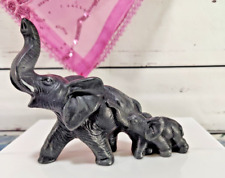 Vintage Ceramic Scuplted Mother and Baby Hand Painted Elephant Figurine picture