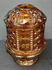 Vintage Indiana Glass 6.5” Amber Stars & Bars Fairy Lamp candle holder picture