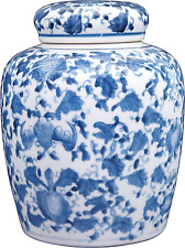 Decorative Blue and White Ceramic Ginger Jar with Lid picture
