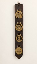 Vintage English Horse Brasses w/ Leather Strap - Yorkshire Rose Equestrian Decor picture