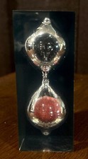 VTG 1970s LUCITE Block FLOATING Red Sand HOUR GLASS picture