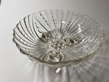 Vintage Clear Glass Footed Serving Bowl Anchor Hocking Oyster Pearl Bubble 8.5