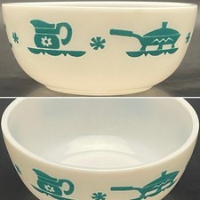Hazel Atlas Kitchen Aids Turquoise Milk Glass Berry/Cereal Bowl c1950s USA 5