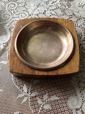 Vintage MCM Genuine American Walnut Copper Ashtray Catchall Trinket Dish picture