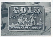 1940 Press Gold Where You Find Animal Emblem Drawing Buckle Vintage Image Photo picture