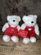 Hallmark Kissing Bears Boy & Girl Plush Set 8.5” Valentine’s Heart Red Outfits  picture