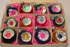 Lot VTG Glass Feather Tree 20mm Indent STAR Mini BALL Christmas Ornament Japan picture