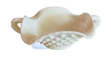 FENTON Milk Glass Hobnail Nappy or Candy Dish w Ruffled Rim 5
