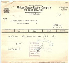 1923 United States Rubber Co. Boston Branch Billhead picture